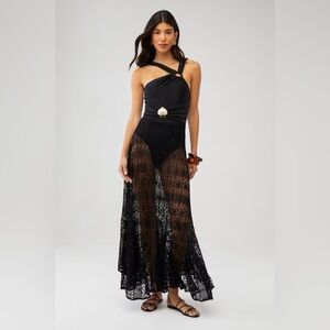 PatBO Black Lace One-Shoulder Dress